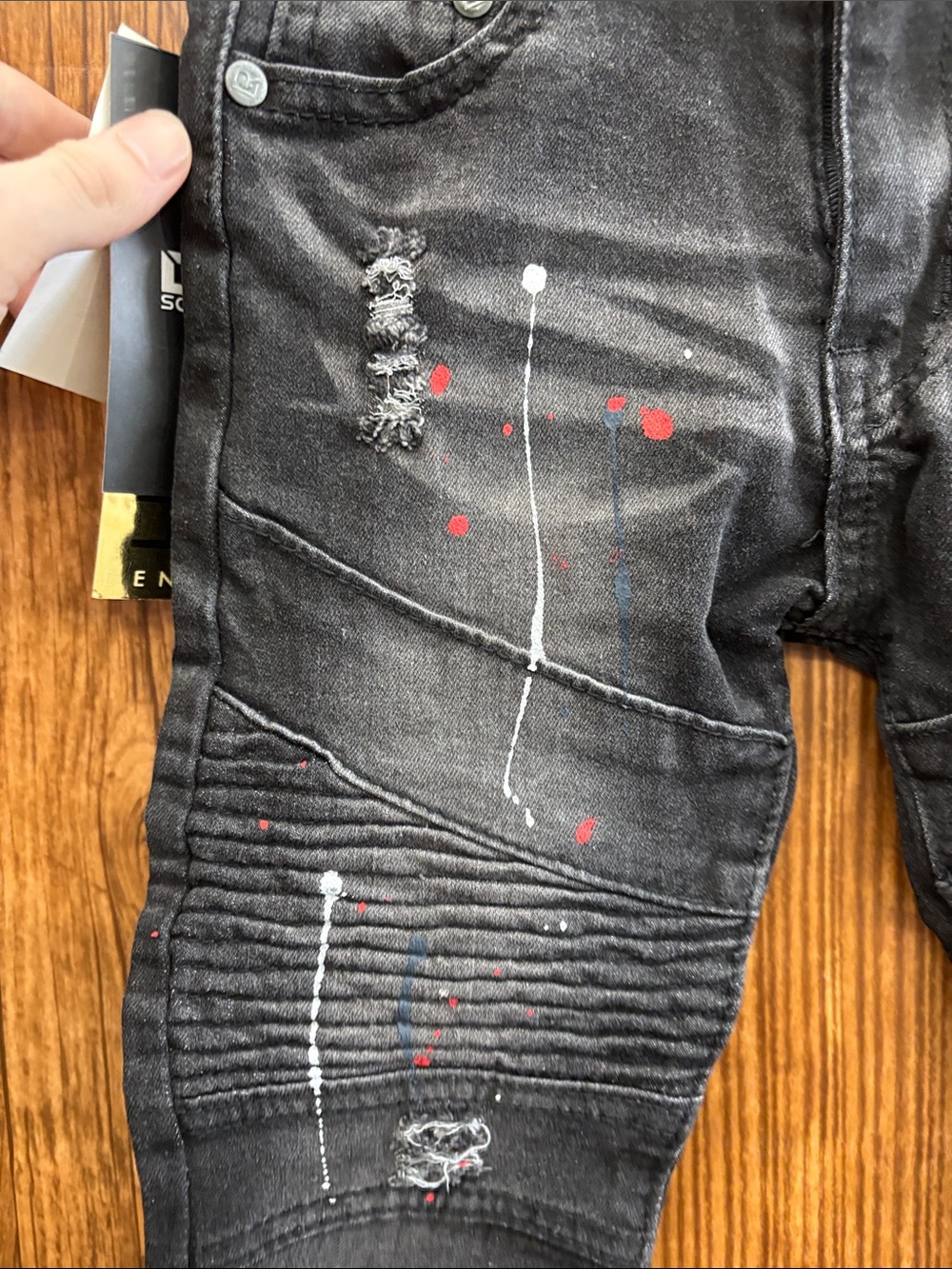 NWT Lr Scoop Kids' Black Paint-Splatter Moto Jeans - Picture 3 of 10